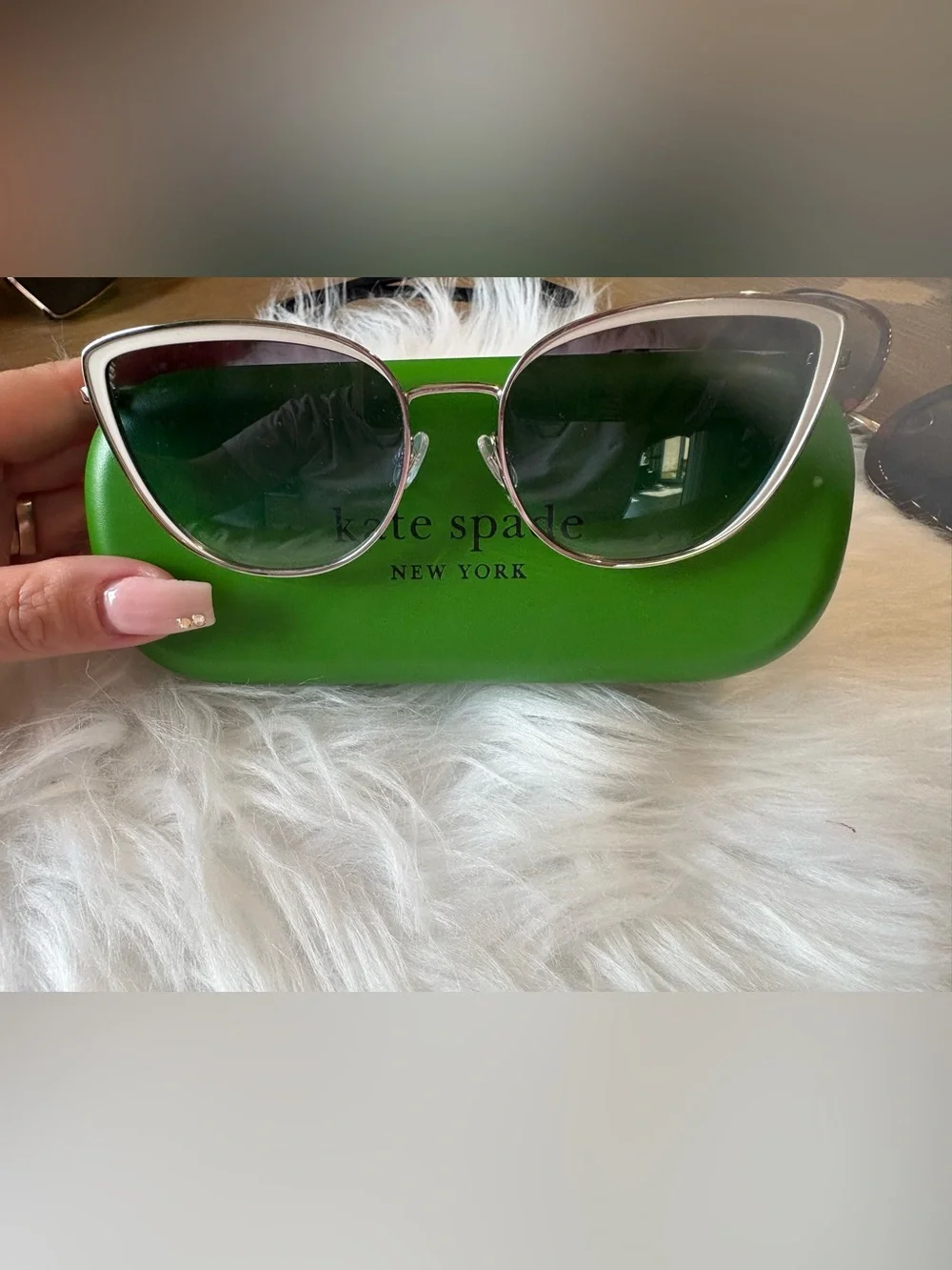 kate spade Silver Frame Sunglasses with Blue Gradient Lenses
